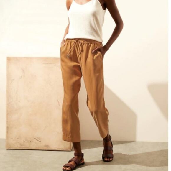 Banana Republic Slim Tencel Linen Pants Crop Pull On Pleat Gray Wide Leg Taper - Picture 2 of 8